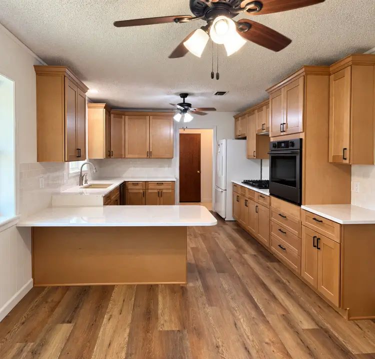 Project wood cabinet kitchen peninsula